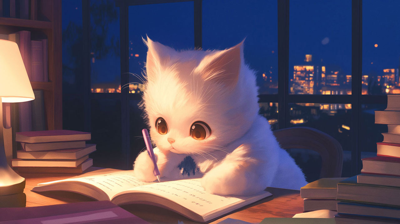 日記を書いている猫。